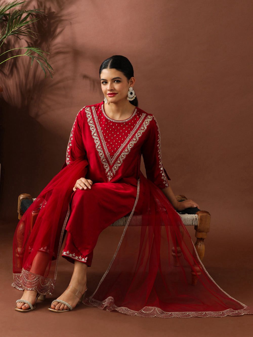 Roman Fabric Suit Set Wine